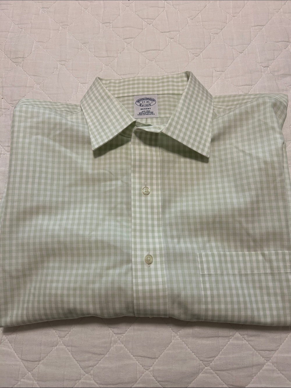 Brooks Brothers Light Green Gingham Dress Shirt Regent Size 17-35